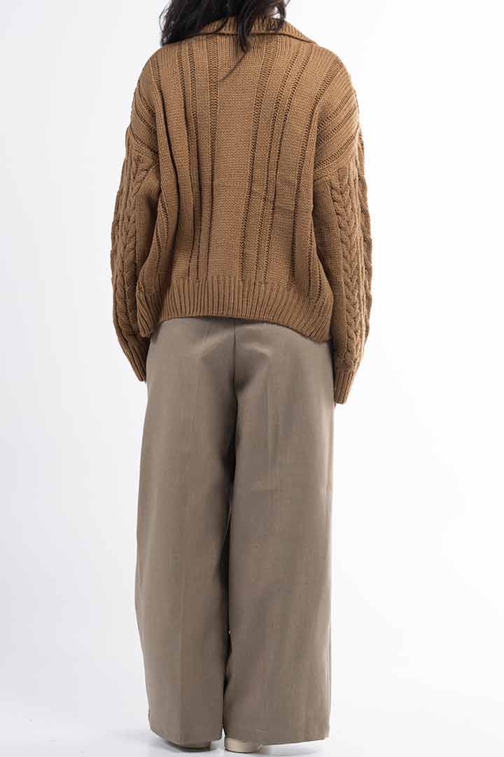 Picture of Knitted Zip up Jacket-Brown