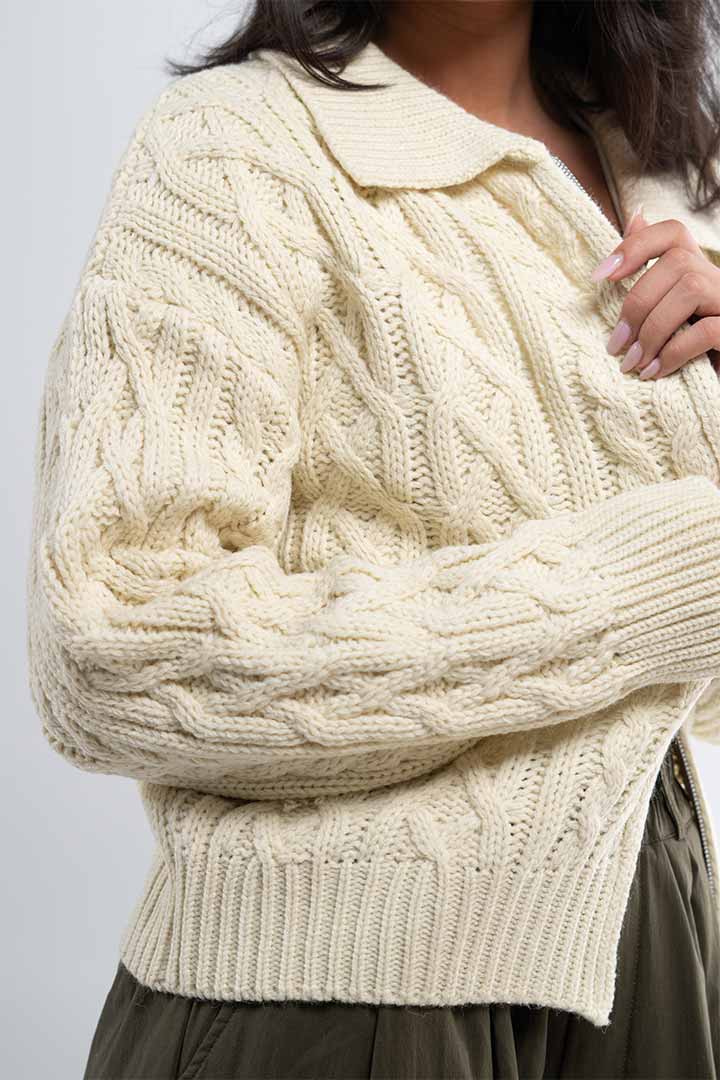 Picture of Knitted Zip up Jacket-Beige