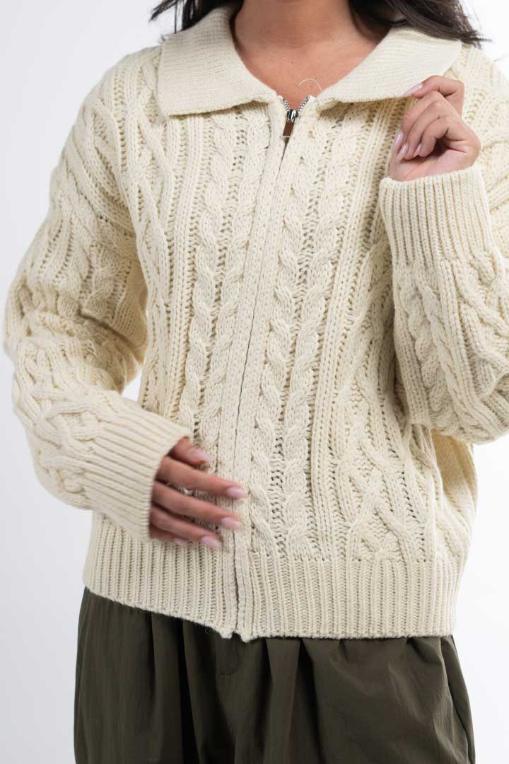 Picture of Knitted Zip up Jacket-Beige