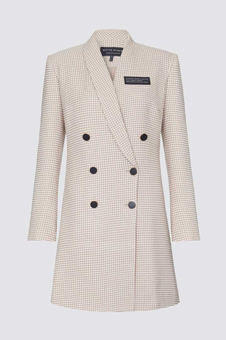 Picture of The “DEACTIVATE” Double Breasted Blazer Dress - Latte Hound Stooth  Beige