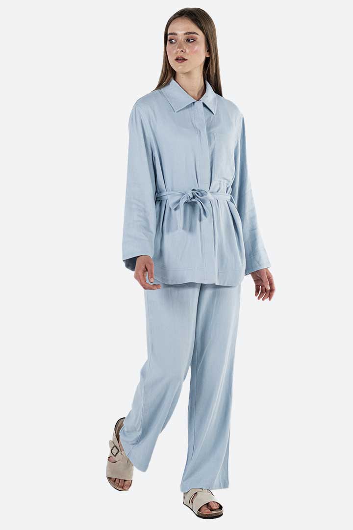 Picture of Blissful Linen Blend Top-SkyBlue