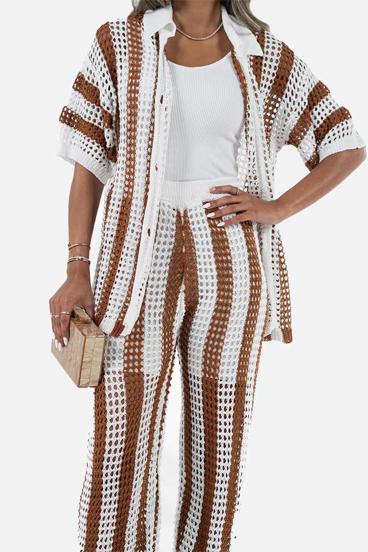 Picture of Crochet Beach Cover up Set-Beige