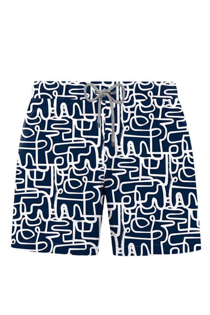 Picture of John Frank All Over Printed Swimshorts - Geo Line Navy