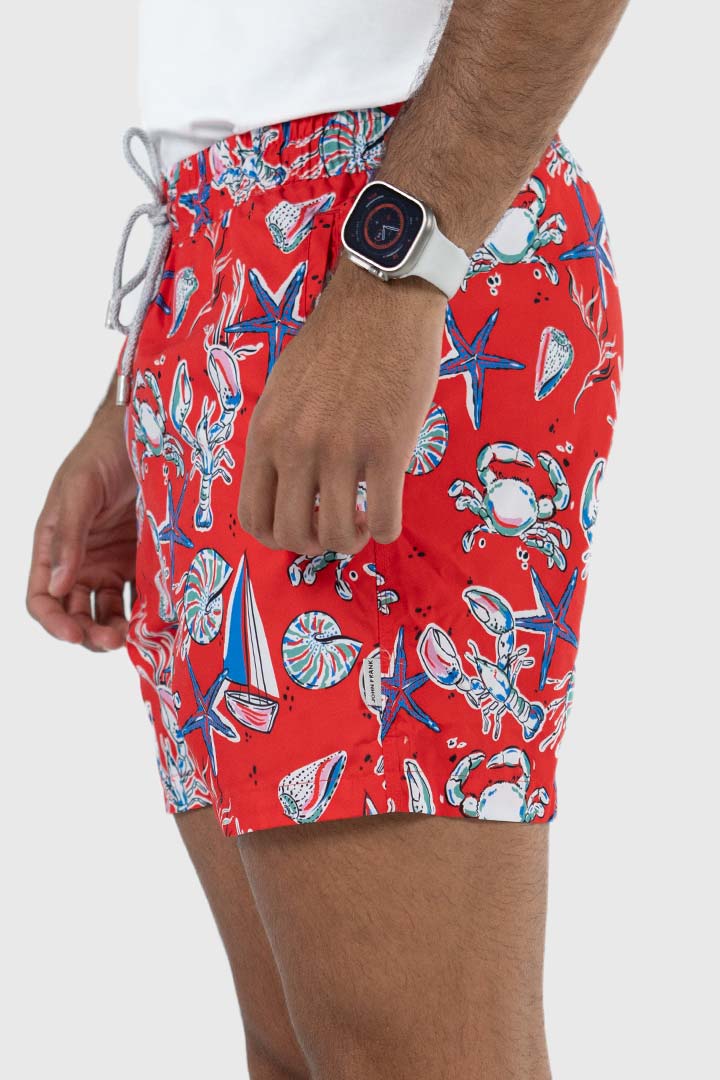 Picture of John Frank All Over Printed Swimshorts - Undersea Red