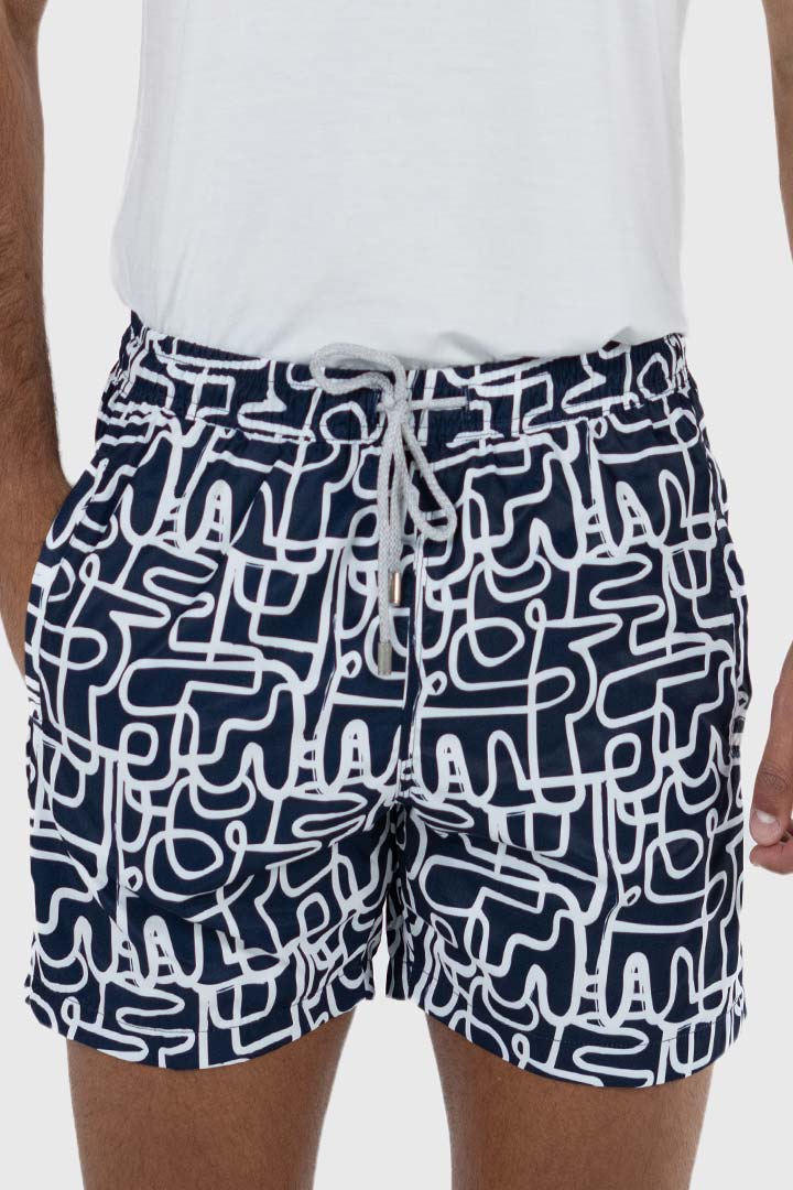 Picture of John Frank All Over Printed Swimshorts - Geo Line Navy