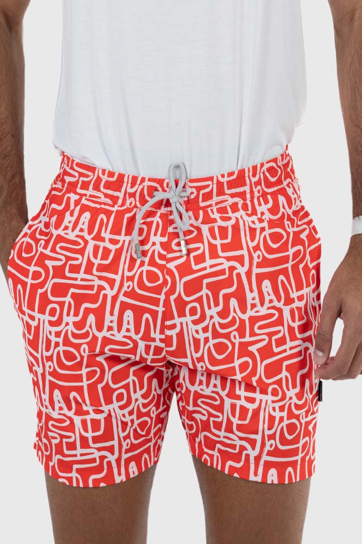 Picture of John Frank Gts All Over Printed Swimshorts - Geo Line Coral