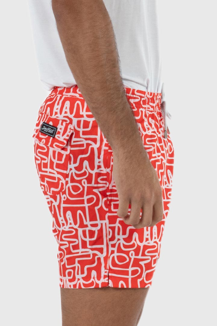 Picture of John Frank Gts All Over Printed Swimshorts - Geo Line Coral