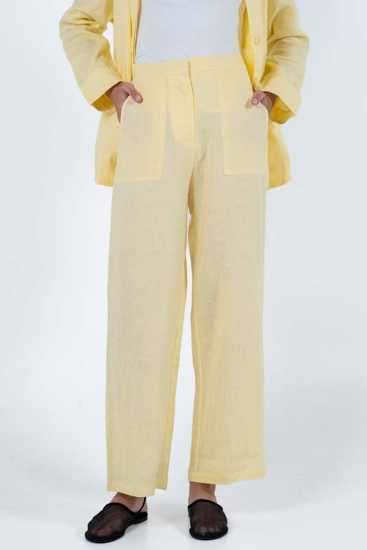 Picture of 100% Linen Trousers - Butter Yellow