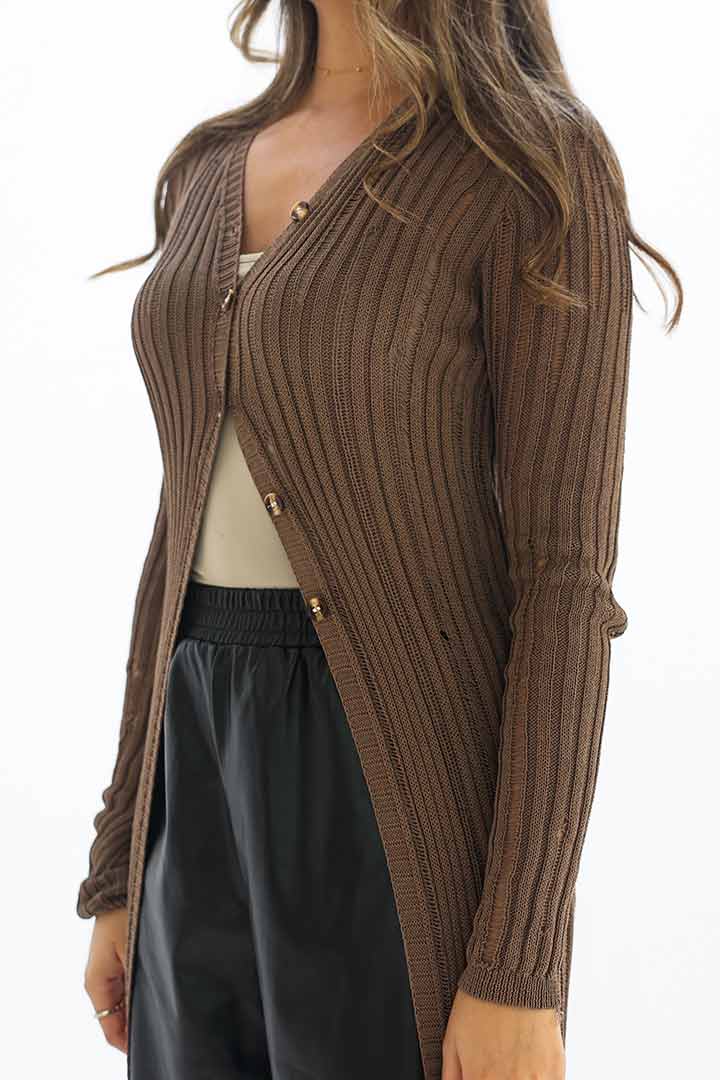 Picture of Split Long Cardigan - Brown