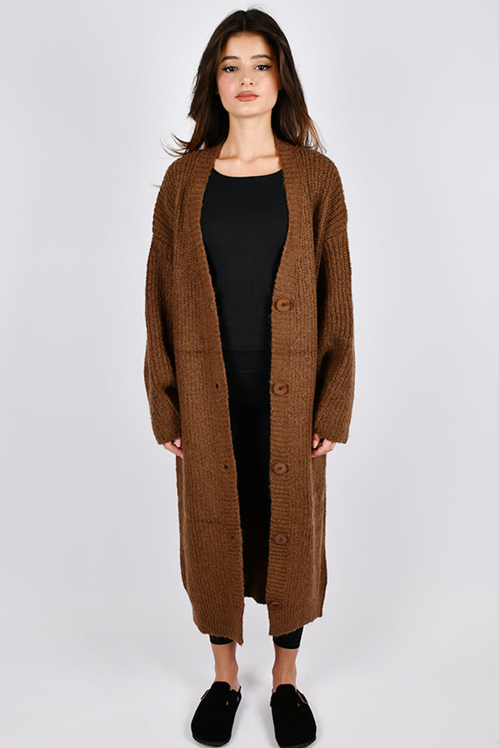 Picture of Long Buttoned Cardigan - Brown