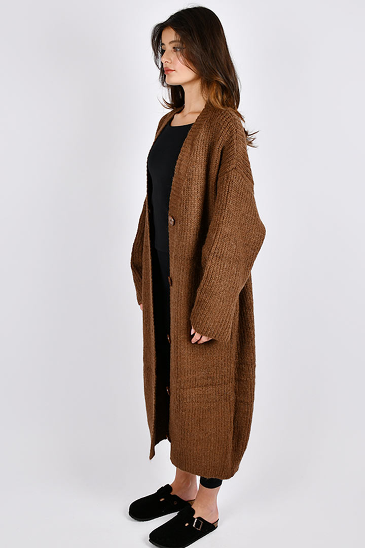 Picture of Long Buttoned Cardigan - Brown