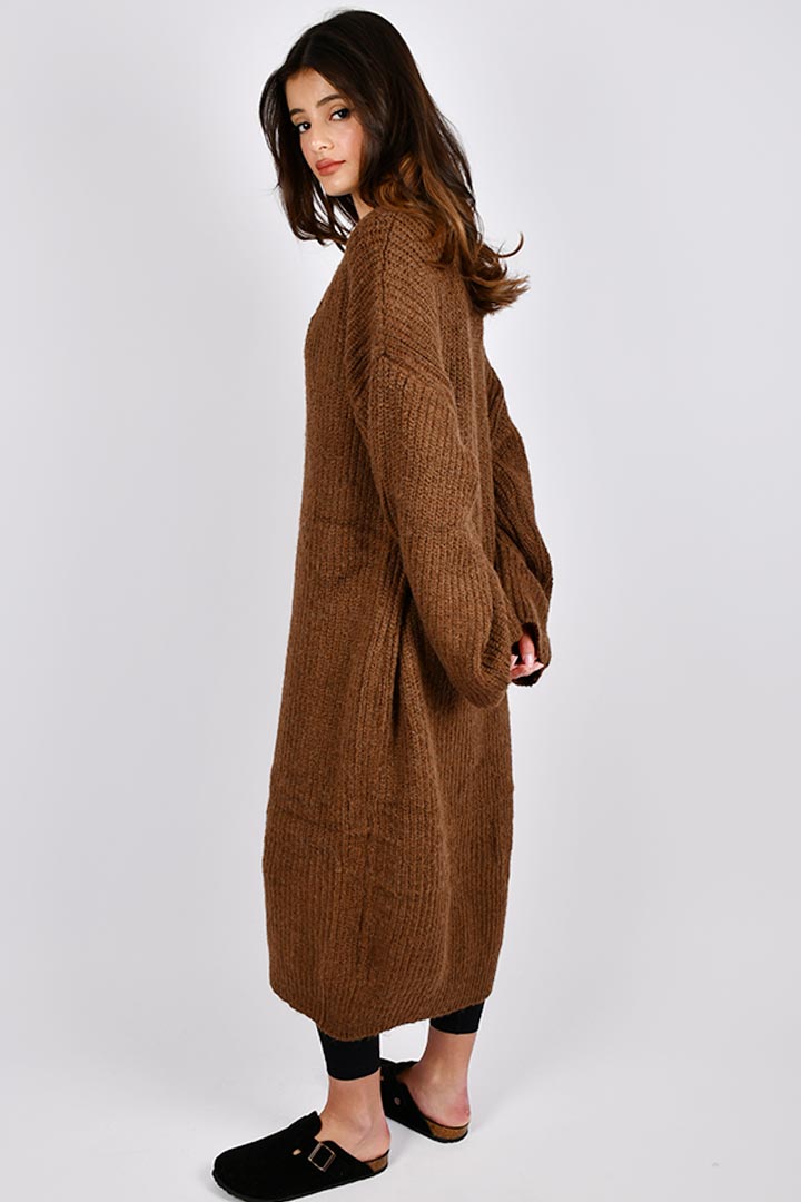 Picture of Long Buttoned Cardigan - Brown