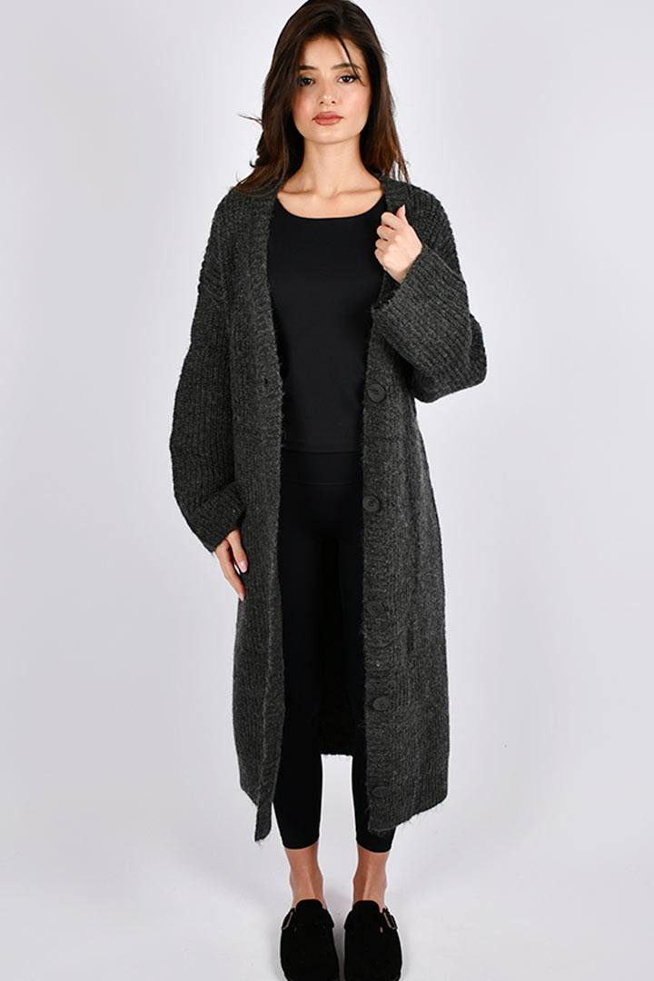 Picture of Long Buttoned Cardigan - Grey