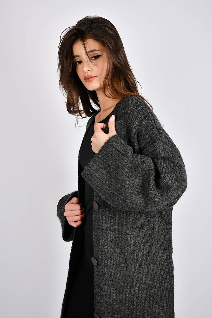 Picture of Long Buttoned Cardigan - Grey