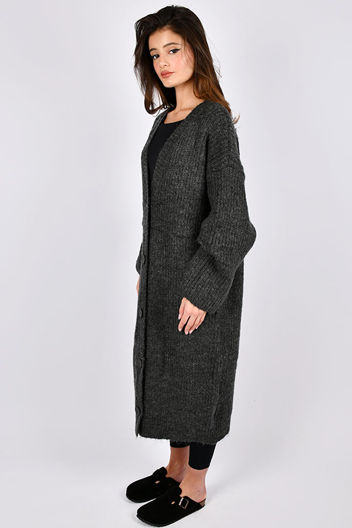 Picture of Long Buttoned Cardigan - Grey