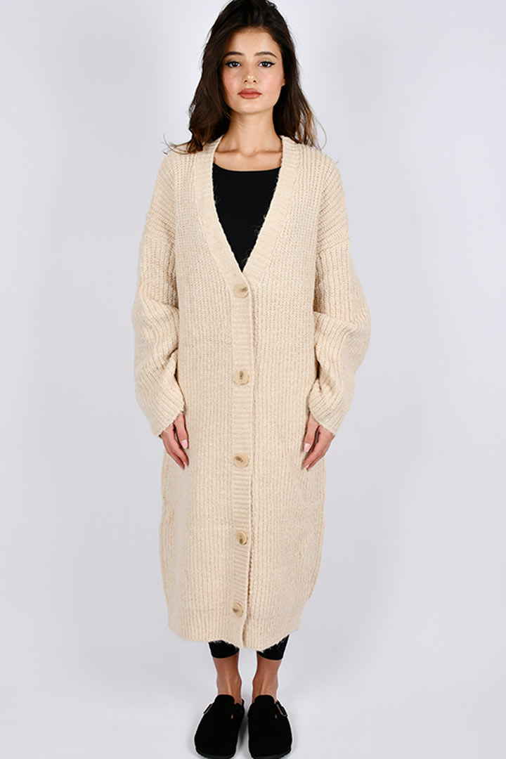 Picture of Long Buttoned Cardigan - Creme