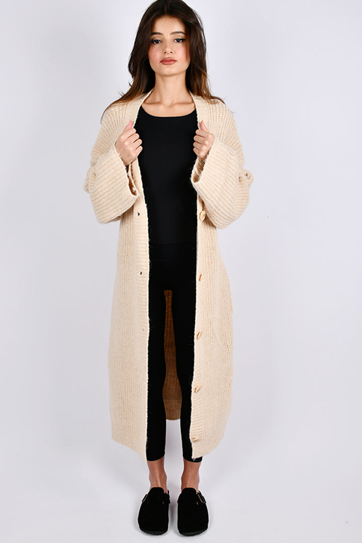 Picture of Long Buttoned Cardigan - Creme