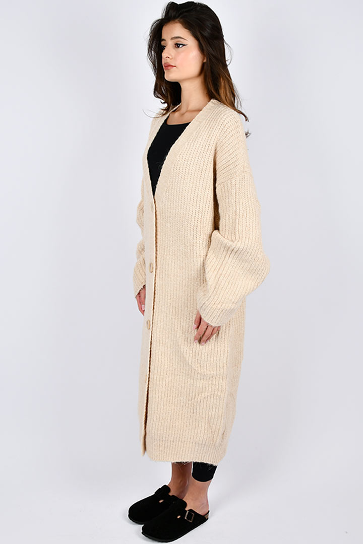 Picture of Long Buttoned Cardigan - Creme