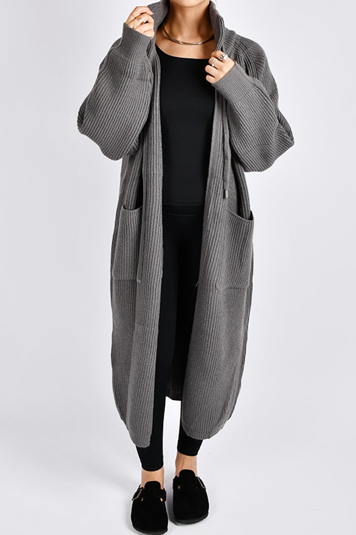 Picture of Long zip up Cardigan - Grey