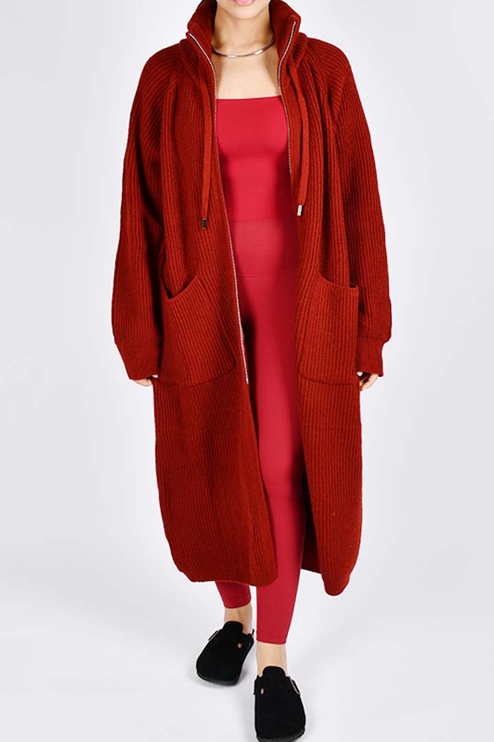 Picture of Long zip up Cardigan - Cherry Red