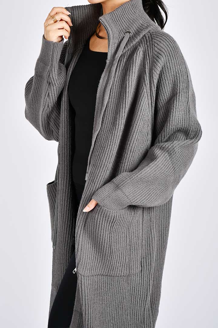 Picture of Long zip up Cardigan - Grey