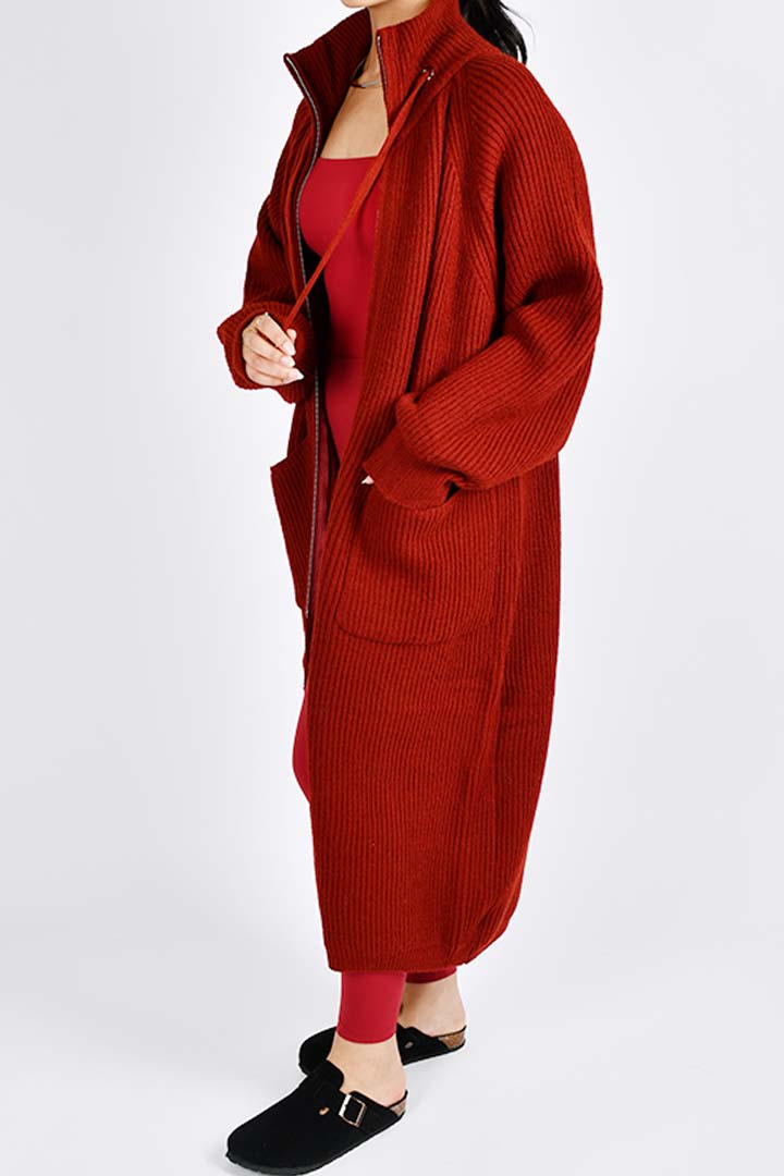 Picture of Long zip up Cardigan - Cherry Red