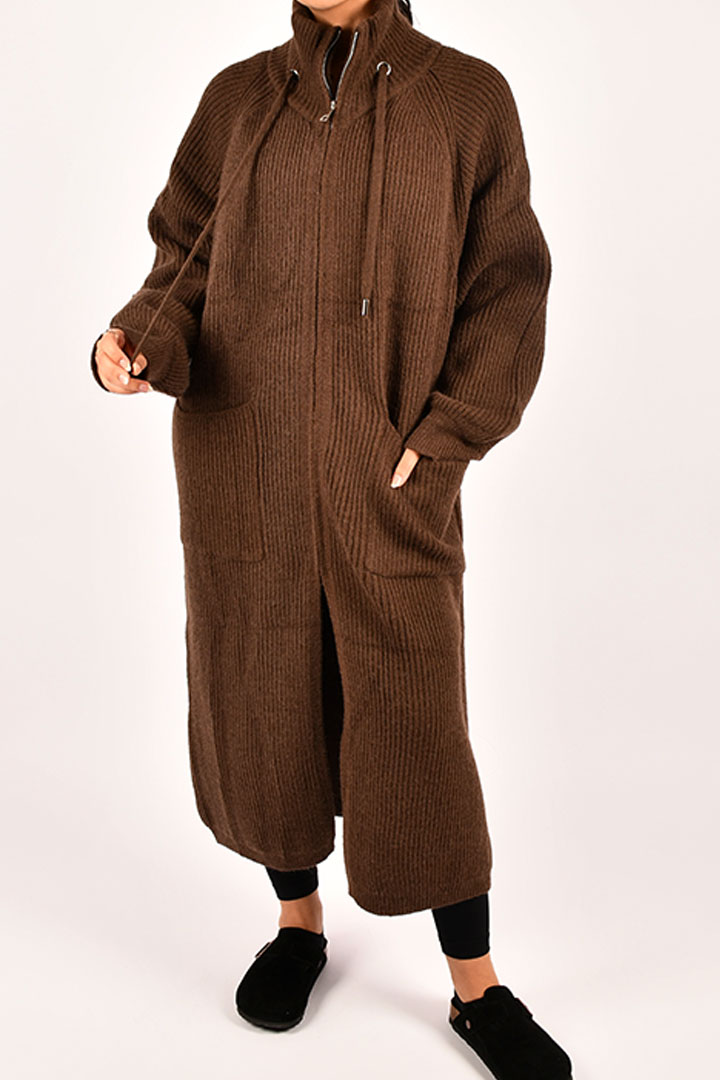 Picture of Long zip up Cardigan - Brown