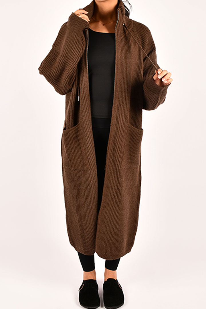 Picture of Long zip up Cardigan - Brown