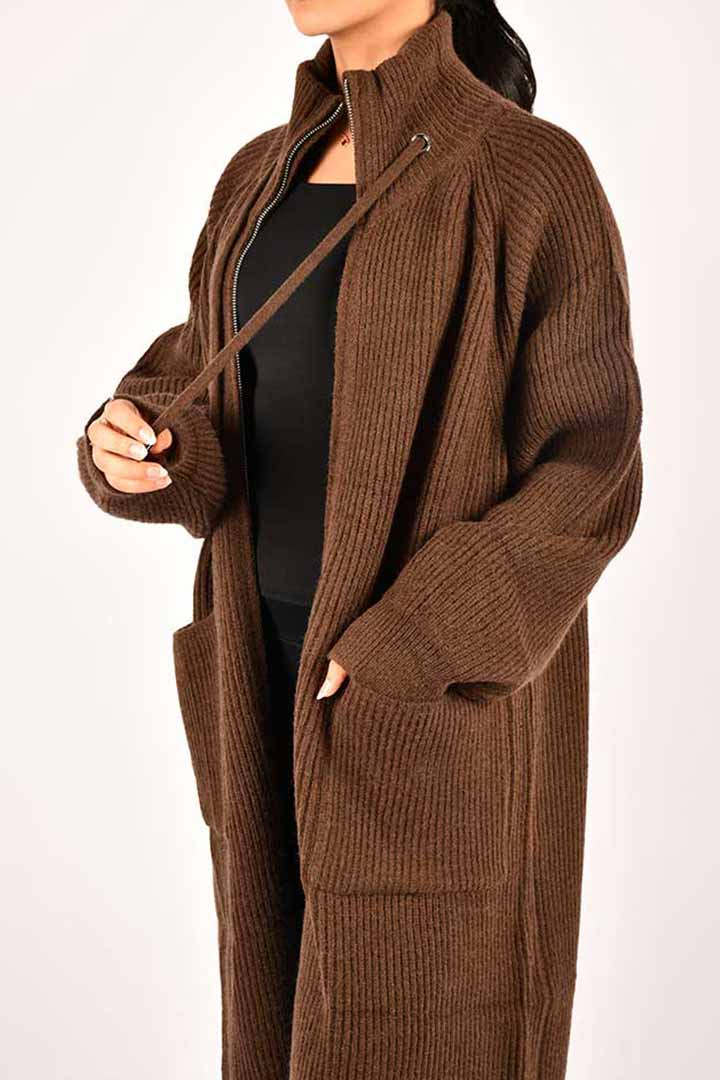 Picture of Long zip up Cardigan - Brown