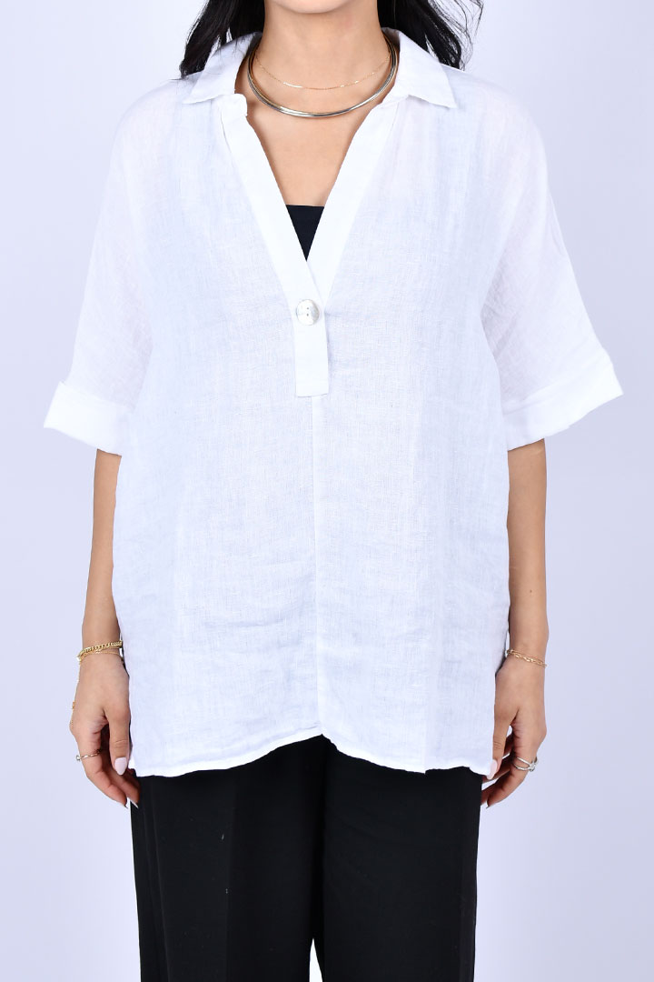 Picture of Buttoned Linen Blouse-White