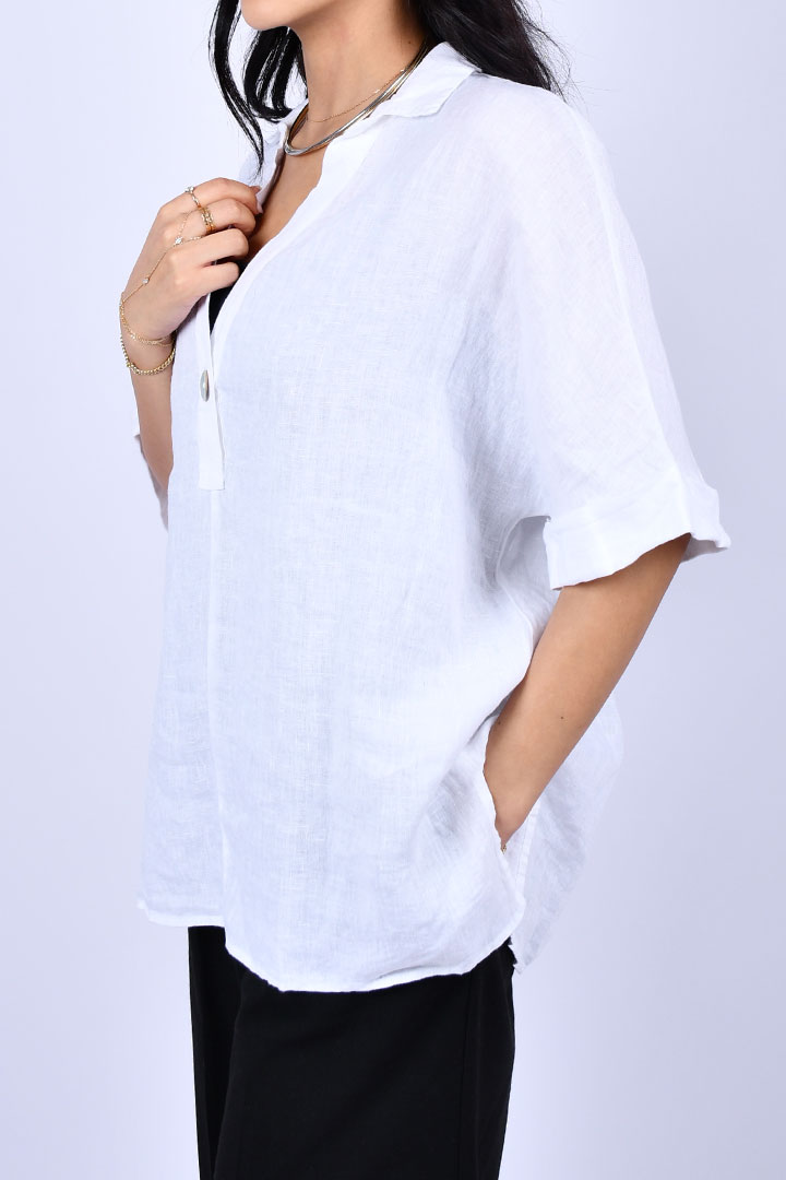 Picture of Buttoned Linen Blouse-White