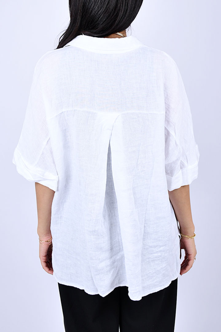 Picture of Buttoned Linen Blouse-White