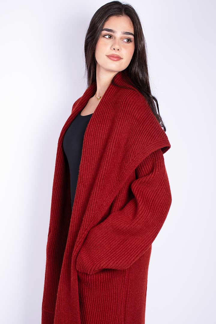 Picture of Knitted Open Cardigan - Cherry Red