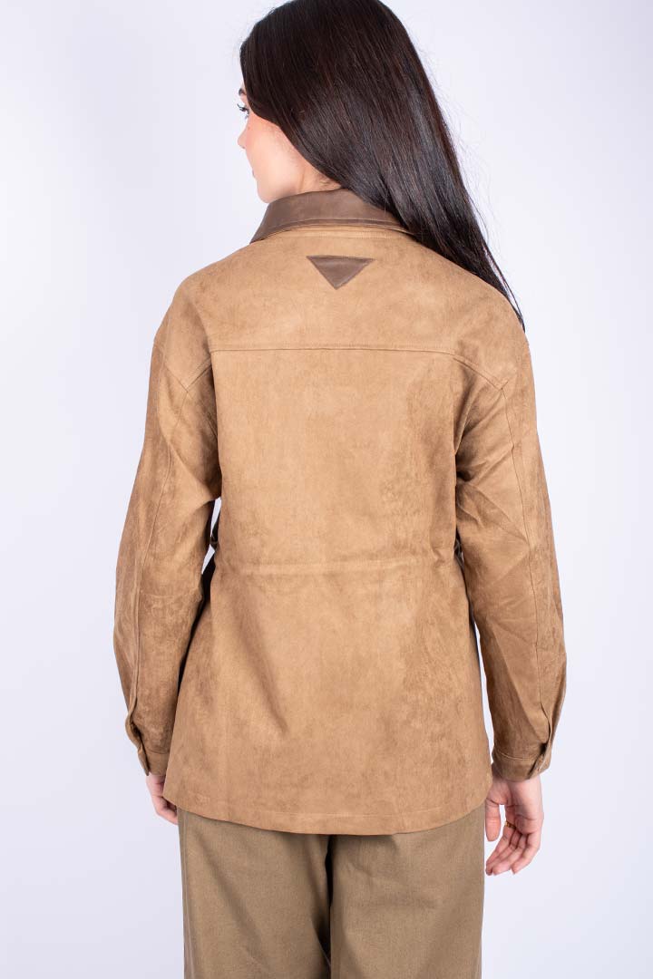 Picture of Leather Collared Suede Jacket - Suede Camel