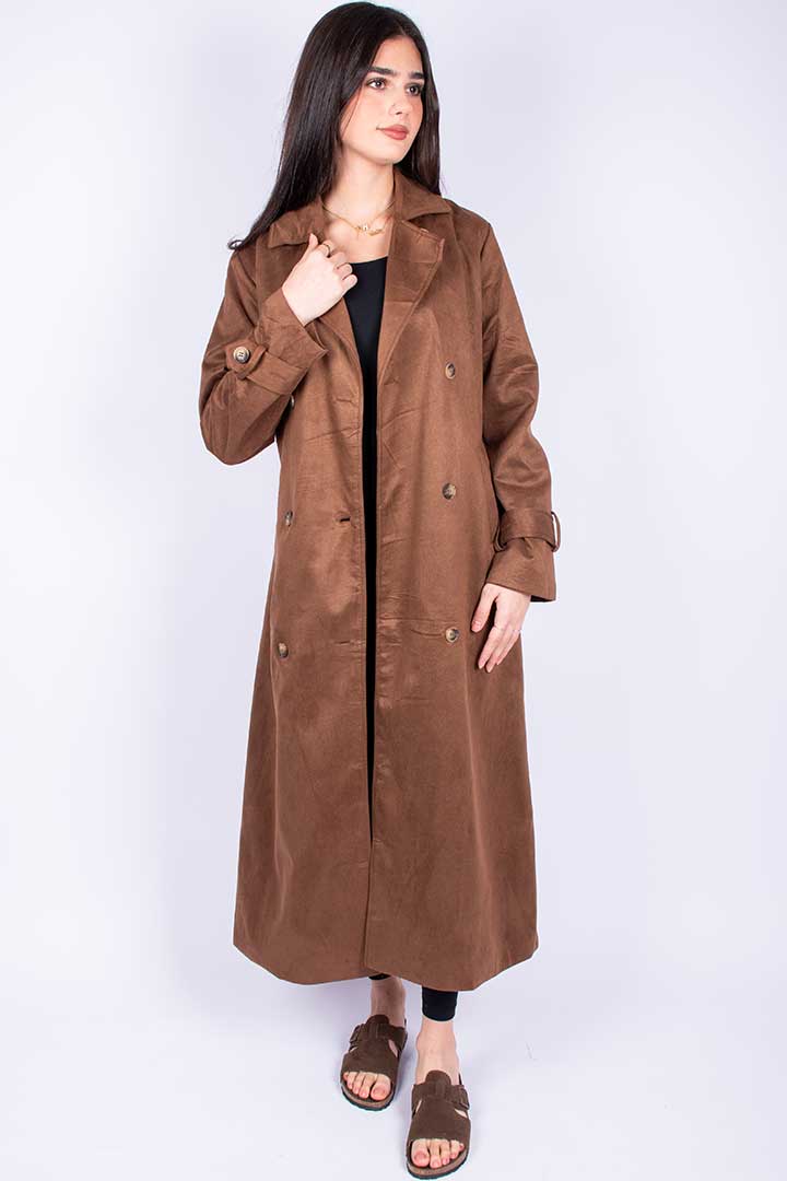 Picture of Long Suede Trench Coat - Suede Camel