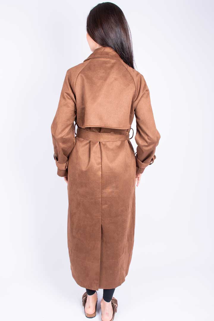 Picture of Long Suede Trench Coat - Suede Camel