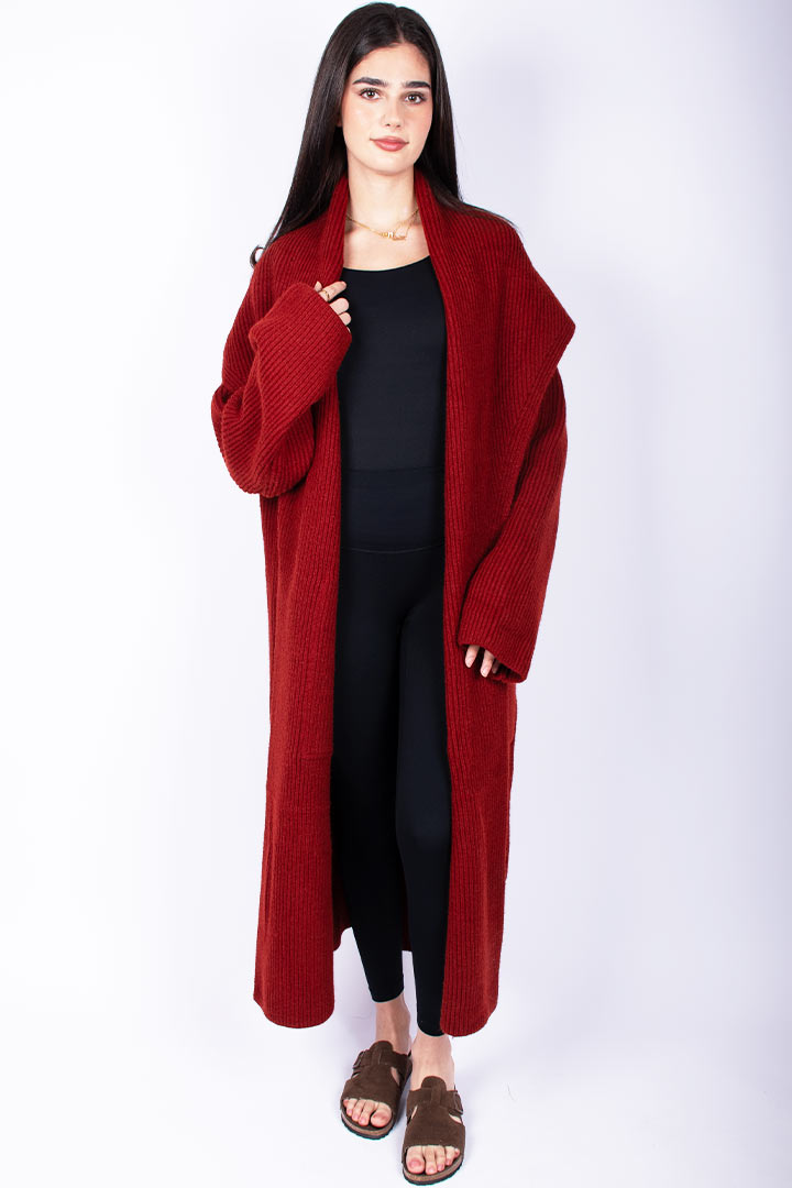 Picture of Knitted Open Cardigan - Cherry Red