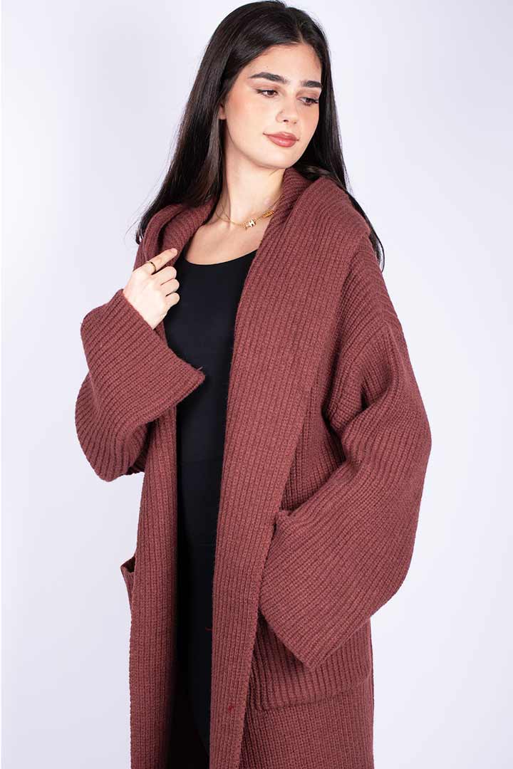 Picture of Knitted Hoodie Cardigan - Red