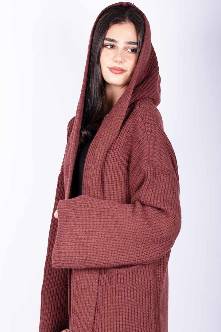 Picture of Knitted Hoodie Cardigan - Red