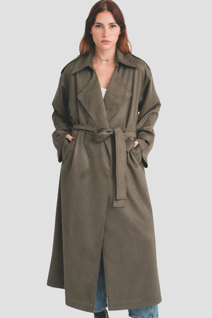 Picture of Olive Suede Trench Coat