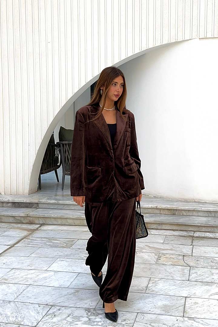 Picture of Velvet Blazer & Pant Set - Cocoa