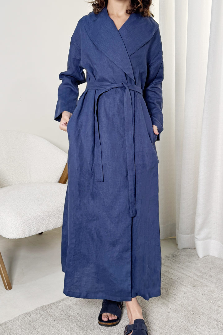 Picture of 100%  Linen Trench - Navy