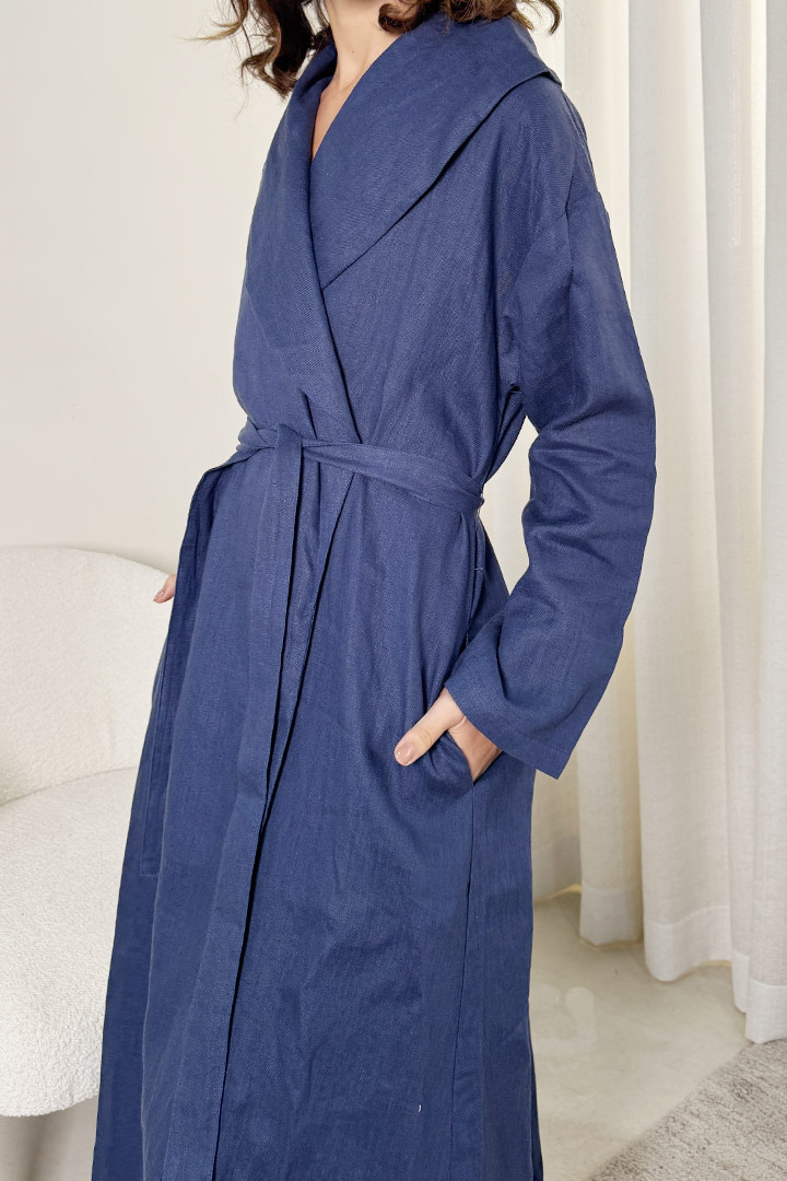 Picture of 100%  Linen Trench - Navy
