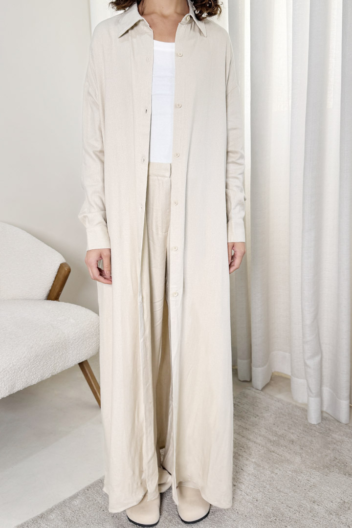 Picture of Linen Blend Long Shirt - Crème