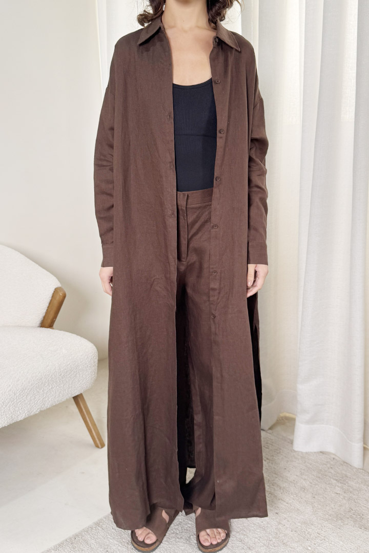 Picture of 100% Linen Long Shirt - Brown