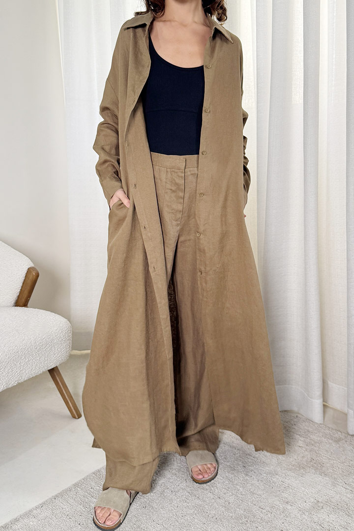 Picture of Linen Blend Long Shirt - Taupe 