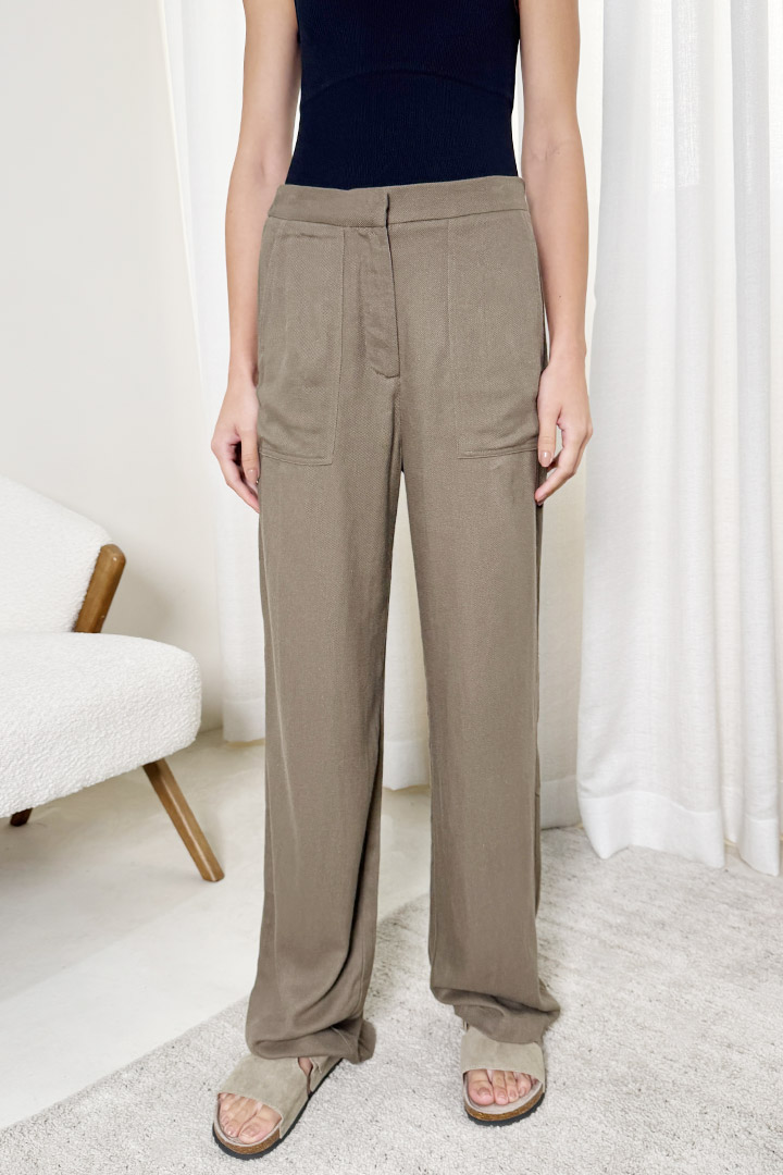 Picture of 100% Linen Pants - Olive Green