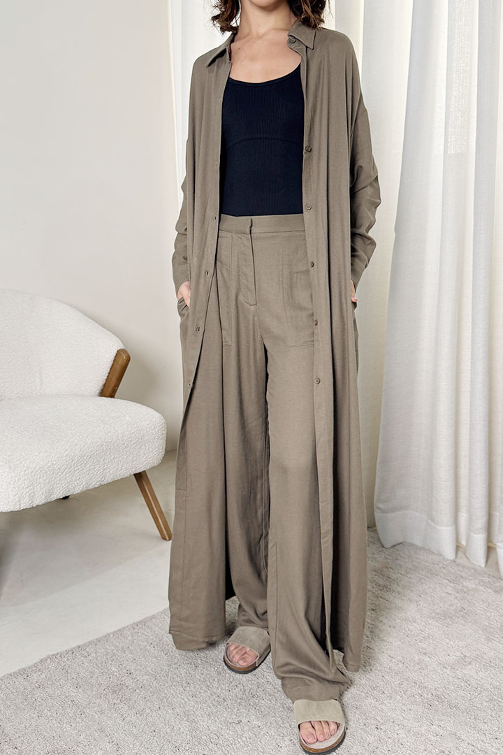 Picture of 100% Linen Long Shirt - Olive Green