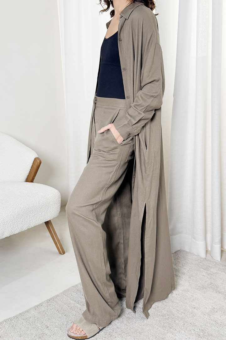 Picture of 100% Linen Long Shirt - Olive Green