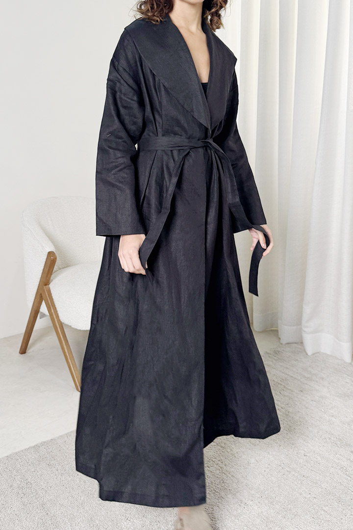 Picture of 100%  Linen Trench - Black